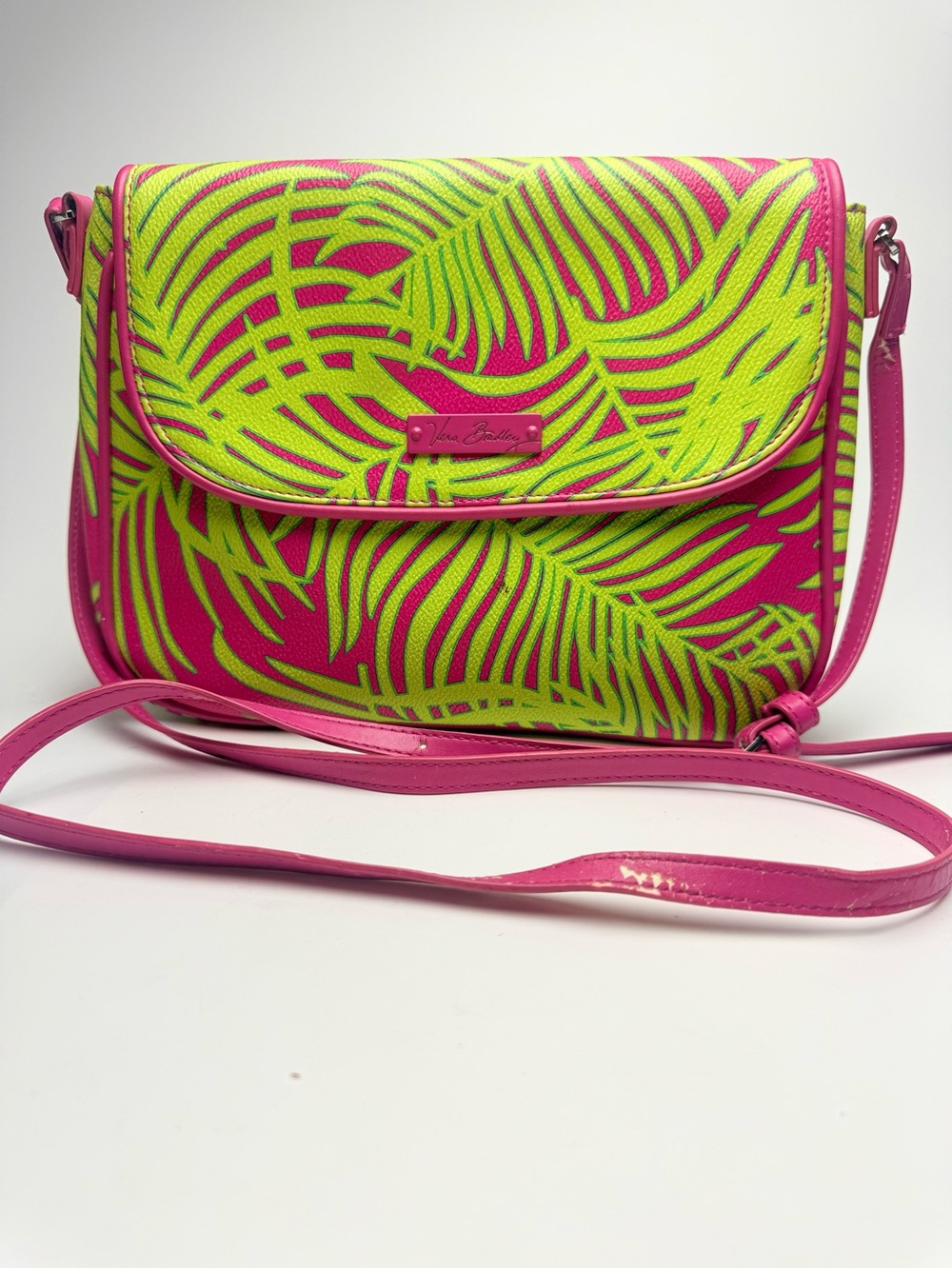 Vera Bradley Neon Pink & Lime Tropical Leaf Crossbody Shoulder Bag